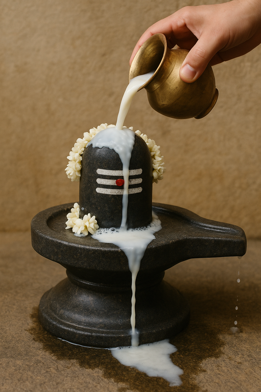 Devotee offering milk on a Shivling during prayers – DivineRoots