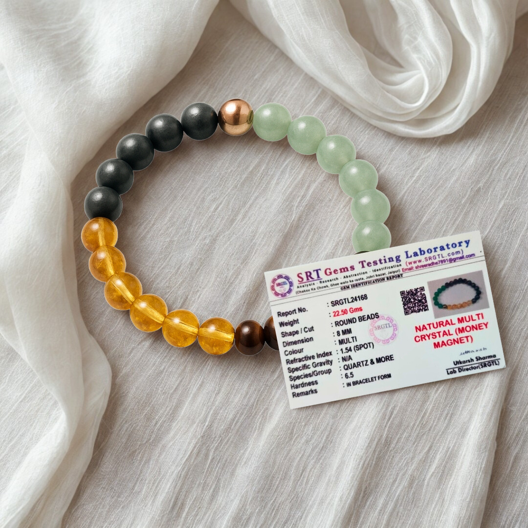 Money Magnet Bracelet | Natural Multi Crystal | 8 mm Beads | Lab Certified | AAA Grade | Healing Crystal