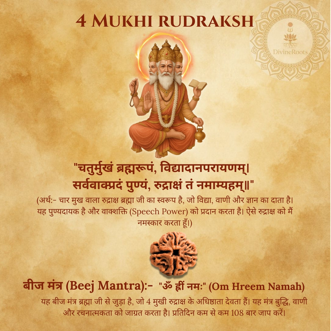 Illustration of a deity with text and Rudraksh on a textured background