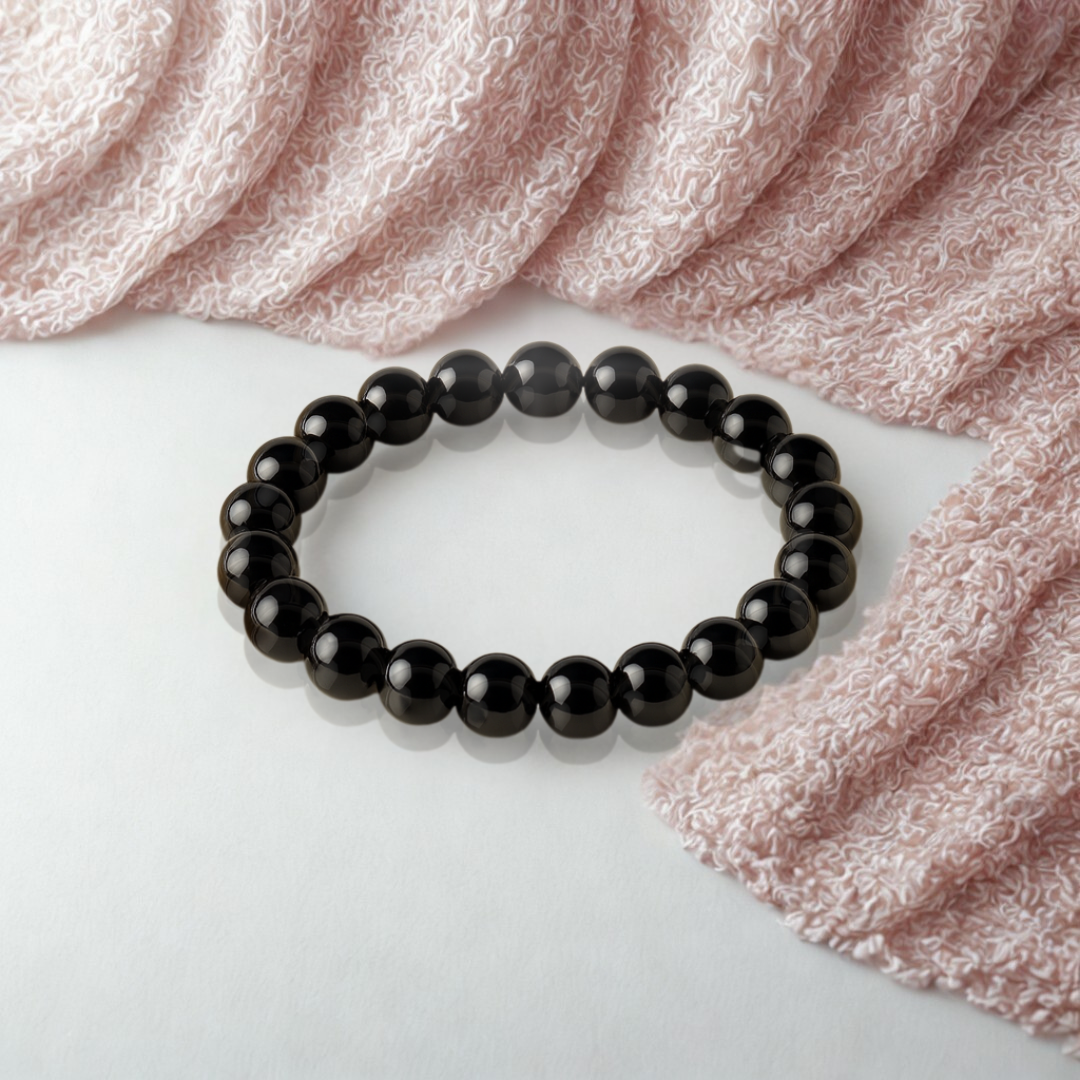 Natural Black Tourmaline Gemstone Bracelet | 8 mm Beads | Lab Certified | AAA Star Grade | Healing Crystal