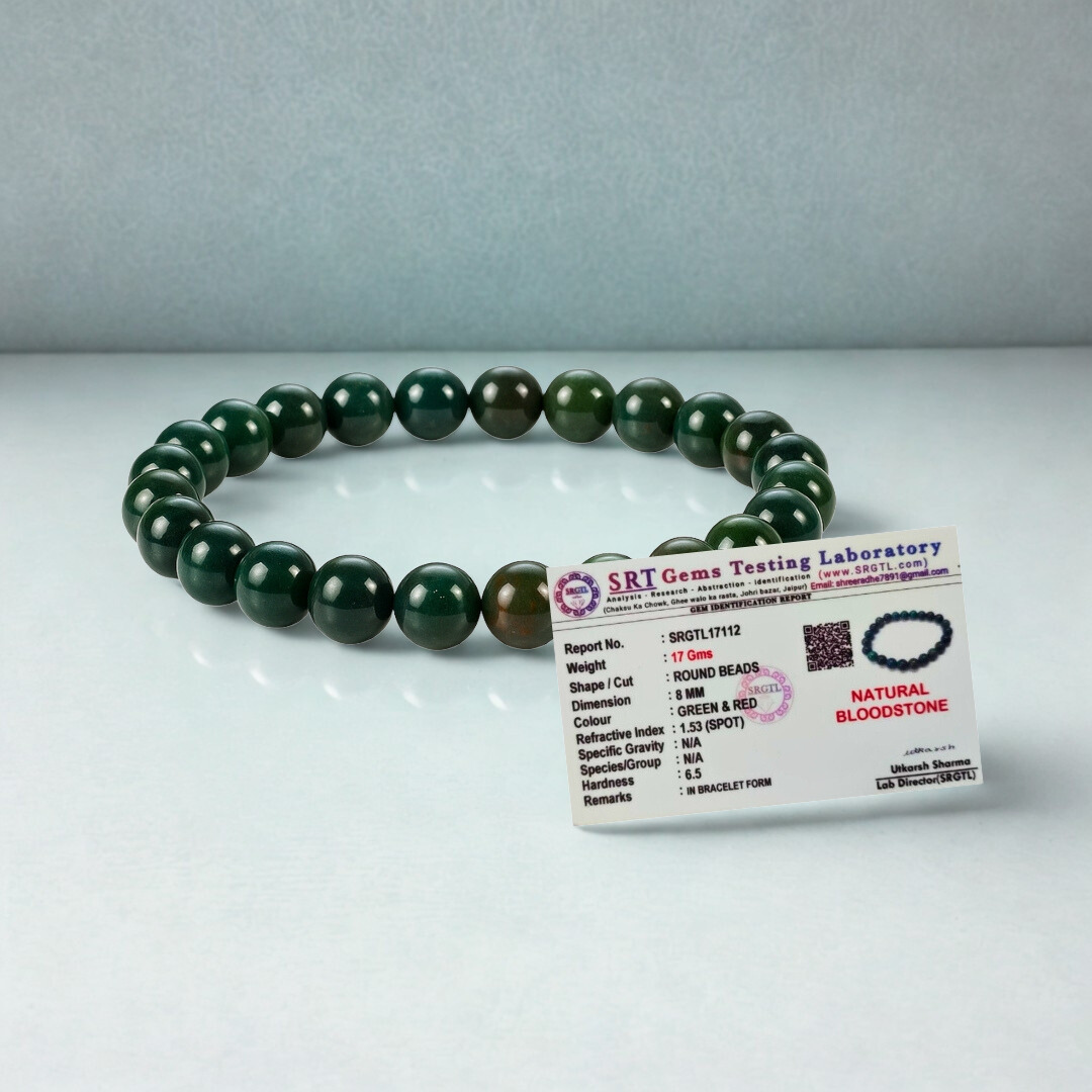 Natural Bloodstone Gemstone Bracelet | 8 mm Beads | Lab Certified | AAA Grade | Healing Crystal