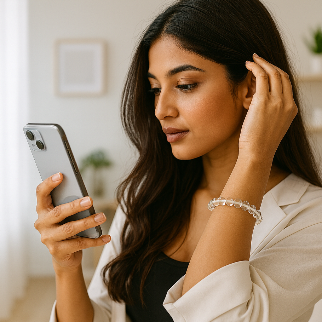 Natural Clear Quartz (Sphatik) Gemstone Bracelet | Round & Diamond Cut| 8 mm Beads | Lab Certified | AAA Grade