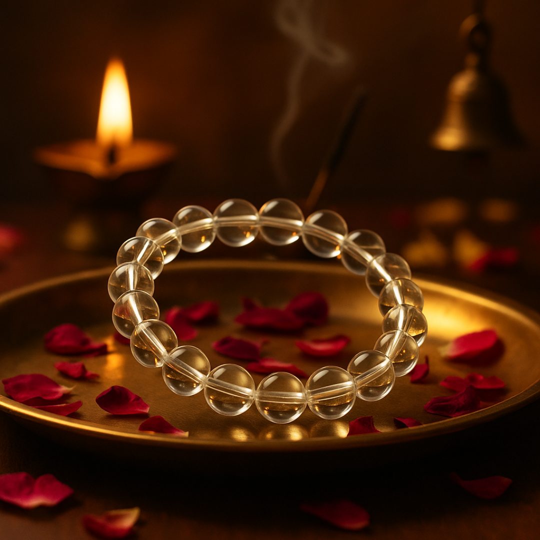 Natural Clear Quartz (Sphatik) Gemstone Bracelet | Round & Diamond Cut| 8 mm Beads | Lab Certified | AAA Grade