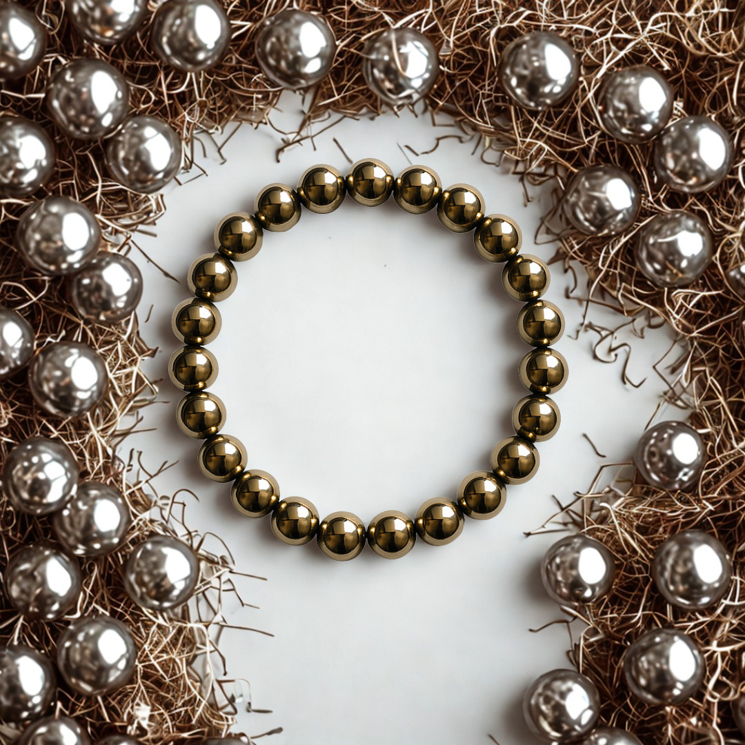 Natural Golden Hematite Gemstone Bracelet | 8 mm Beads | Lab Certified | AAA Grade | Healing Crystal