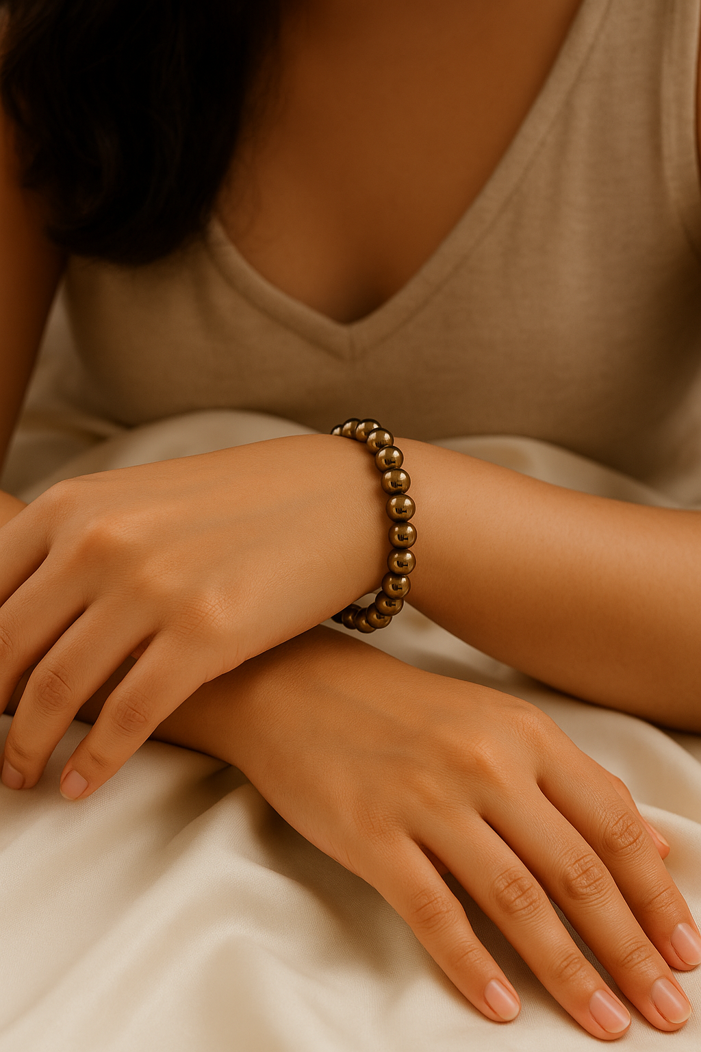 Natural Golden Hematite Gemstone Bracelet | 8 mm Beads | Lab Certified | AAA Grade | Healing Crystal