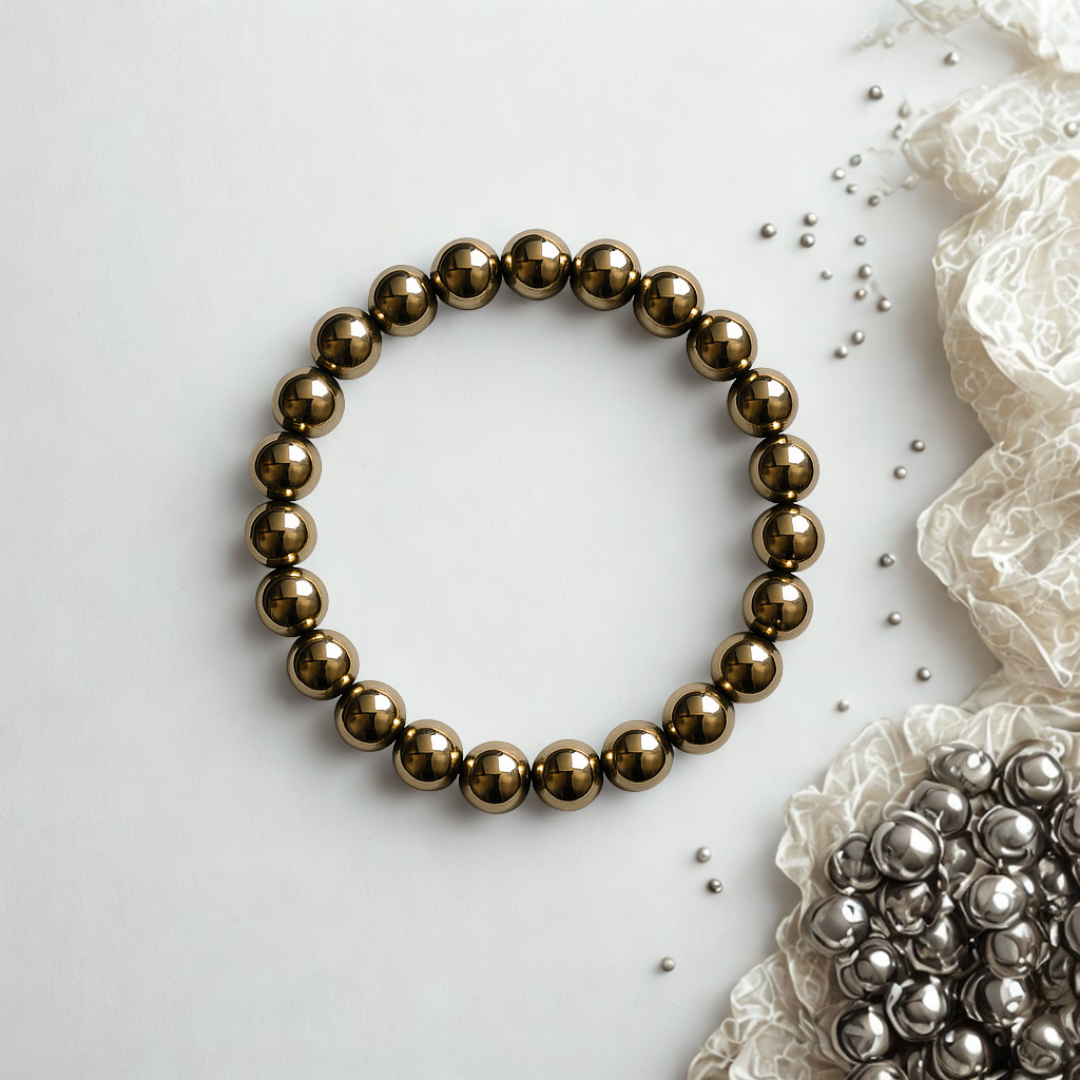 Natural Golden Hematite Gemstone Bracelet | 8 mm Beads | Lab Certified | AAA Grade | Healing Crystal