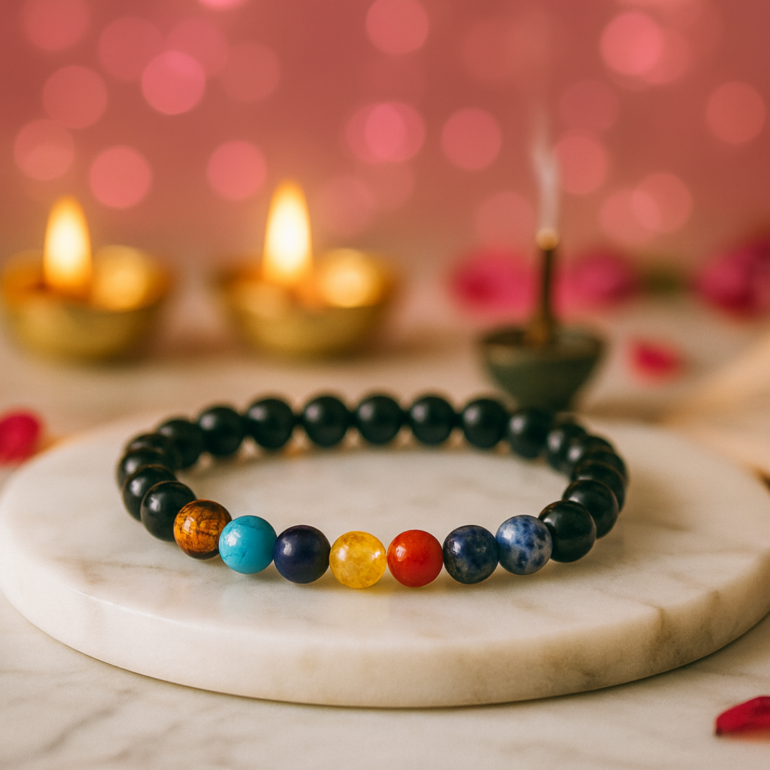 Natural 7 Chakra Gemstone Bracelet | 8 mm Beads | Lab Certified | AAA Grade | Healing Crystal