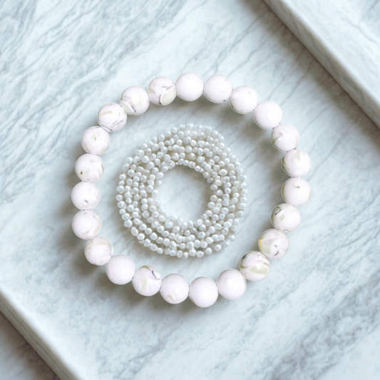 Mother of Pearl Shankhmani Gemstone Bracelet on a light wooden surface