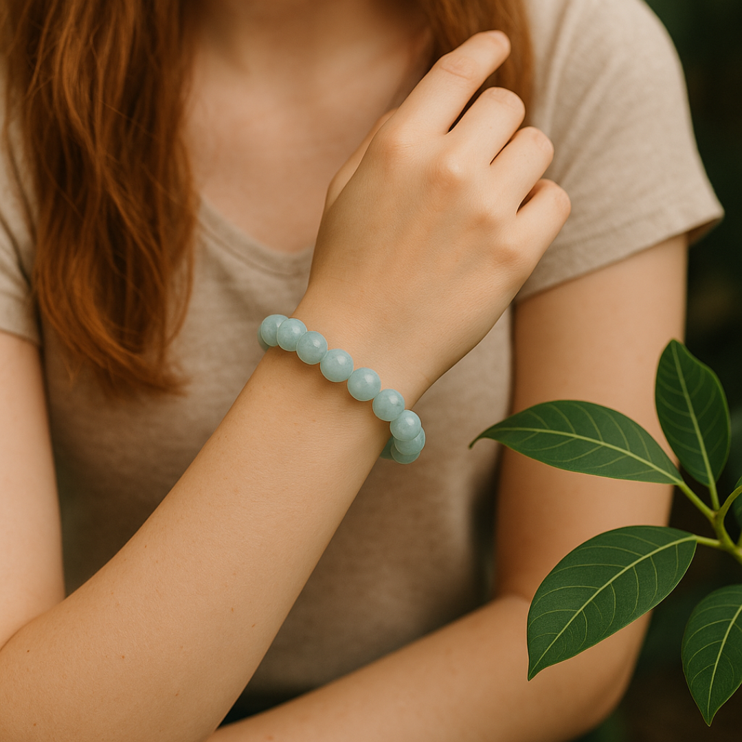 Natural Aquamarine Gemstone Bracelet | 8 mm Beads | Lab Certified | Premium Grade | Healing Crystal