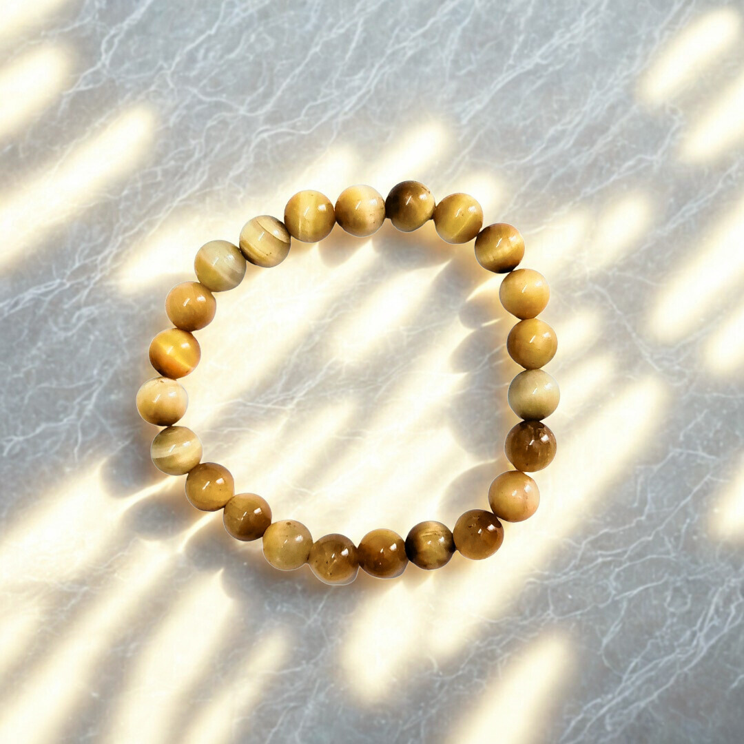 Natural Yellow Cat’s Eye Gemstone Bracelet (Lehsunia) | 8 mm Beads | Lab Certified | AAA Grade | Healing Crystal