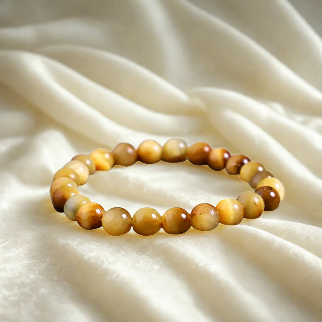 Natural Yellow Cat’s Eye Gemstone Bracelet (Lehsunia) | 8 mm Beads | Lab Certified | AAA Grade | Healing Crystal