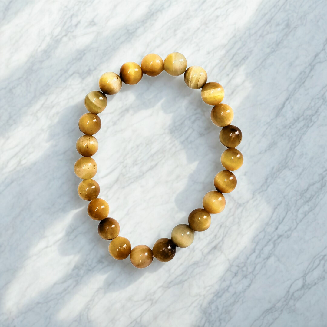 Natural Yellow Cat’s Eye Gemstone Bracelet (Lehsunia) | 8 mm Beads | Lab Certified | AAA Grade | Healing Crystal