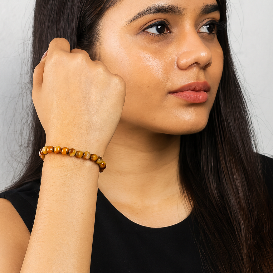 Natural Yellow Cat’s Eye Gemstone Bracelet (Lehsunia) | 8 mm Beads | Lab Certified | AAA Grade | Healing Crystal