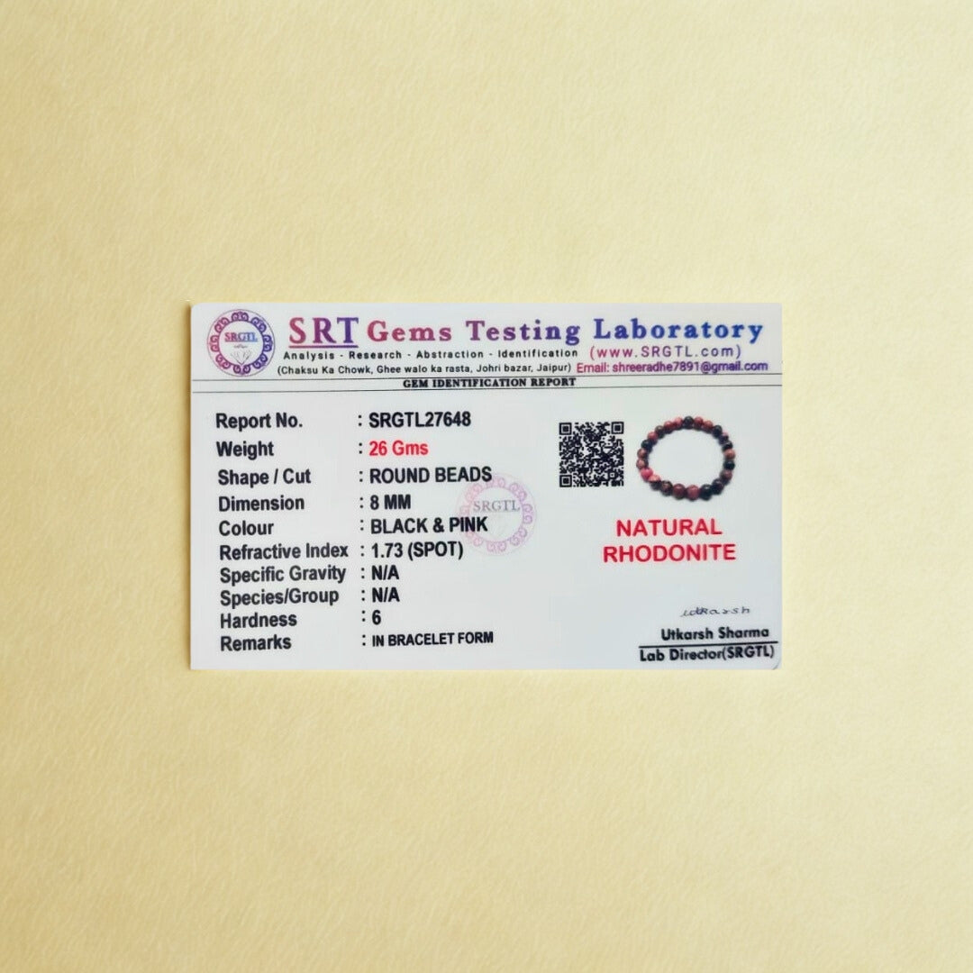 SRT Gems Testing Laboratory identification card on a beige background