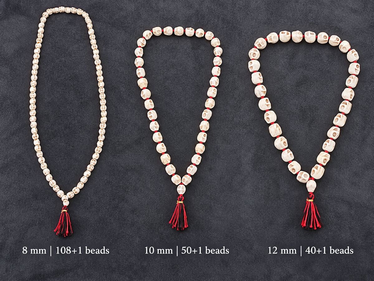 Ceramic Mund Mala for Maa Kali, Bhairava & Shiva | Narmund Kapal Mala | 8 mm, 10 mm & 12 mm
