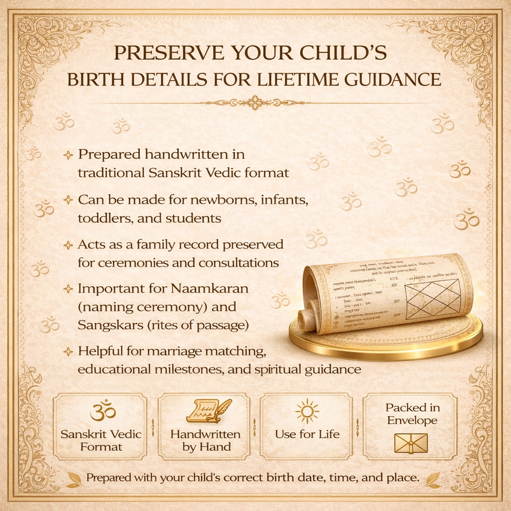 handwritten sanskrit vedic janam kundali benefits for newborn child including rituals marriage matching and lifelong record