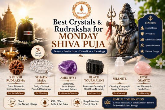 Lord Shiva, Shivling, 5 Mukhi Rudraksha, Sphatik Mala, Amethyst, Black Tourmaline, Selenite and Rose Quartz for Monday Shiva Puja, peace, protection and blessings