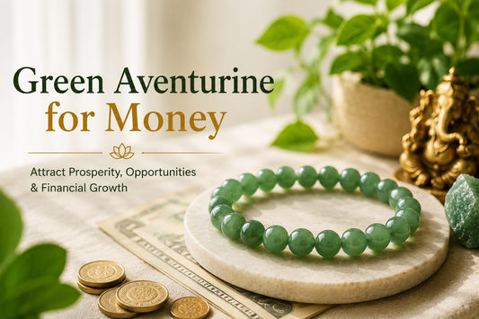 Green Aventurine bracelet with money and prosperity themed spiritual setup representing growth, opportunity, career success and financial confidence