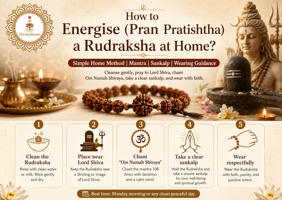 Rudraksha mala near Lord Shiva and Shivling with simple home pran pratishtha steps, Om Namah Shivaya mantra, sankalp and respectful wearing guidance