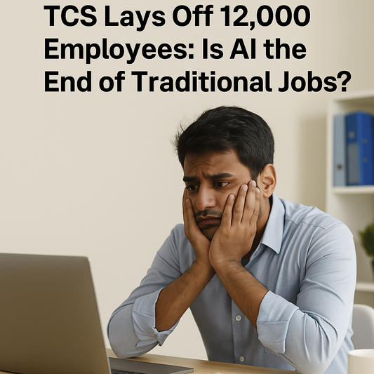 An Indian IT professional sitting at his desk, looking anxious and stressed, symbolizing uncertainty during mass layoffs