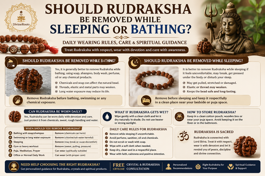 Rudraksha bracelet and beads with Lord Shiva theme explaining whether Rudraksha should be removed while sleeping, bathing, swimming or using soap and chemicals