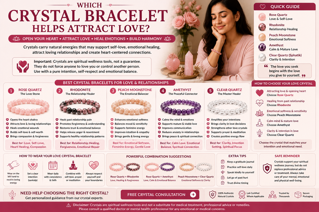 Rose Quartz, Rhodonite and Peach Moonstone crystal bracelets arranged in a soft peaceful setting representing love, self-love, emotional healing and relationship harmony