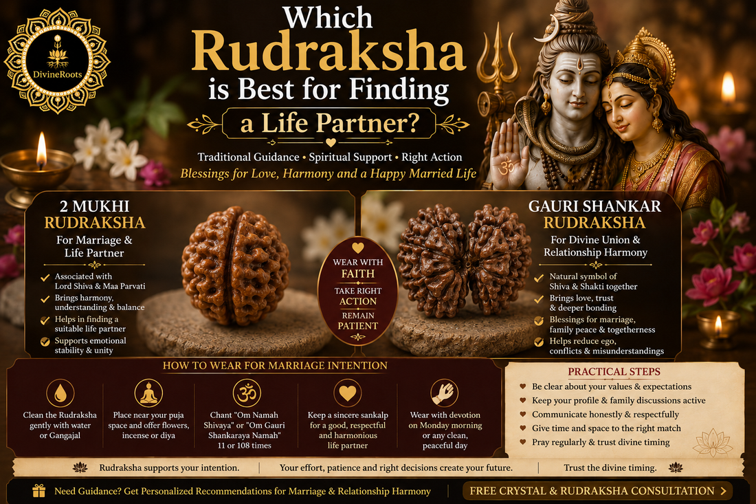 2 Mukhi Rudraksha and Gauri Shankar Rudraksha with Lord Shiva and Maa Parvati blessings for finding a life partner, marriage harmony and relationship support