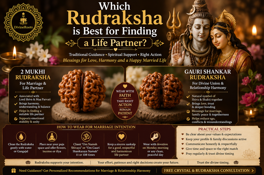 2 Mukhi Rudraksha and Gauri Shankar Rudraksha with Lord Shiva and Maa Parvati blessings for finding a life partner, marriage harmony and relationship support