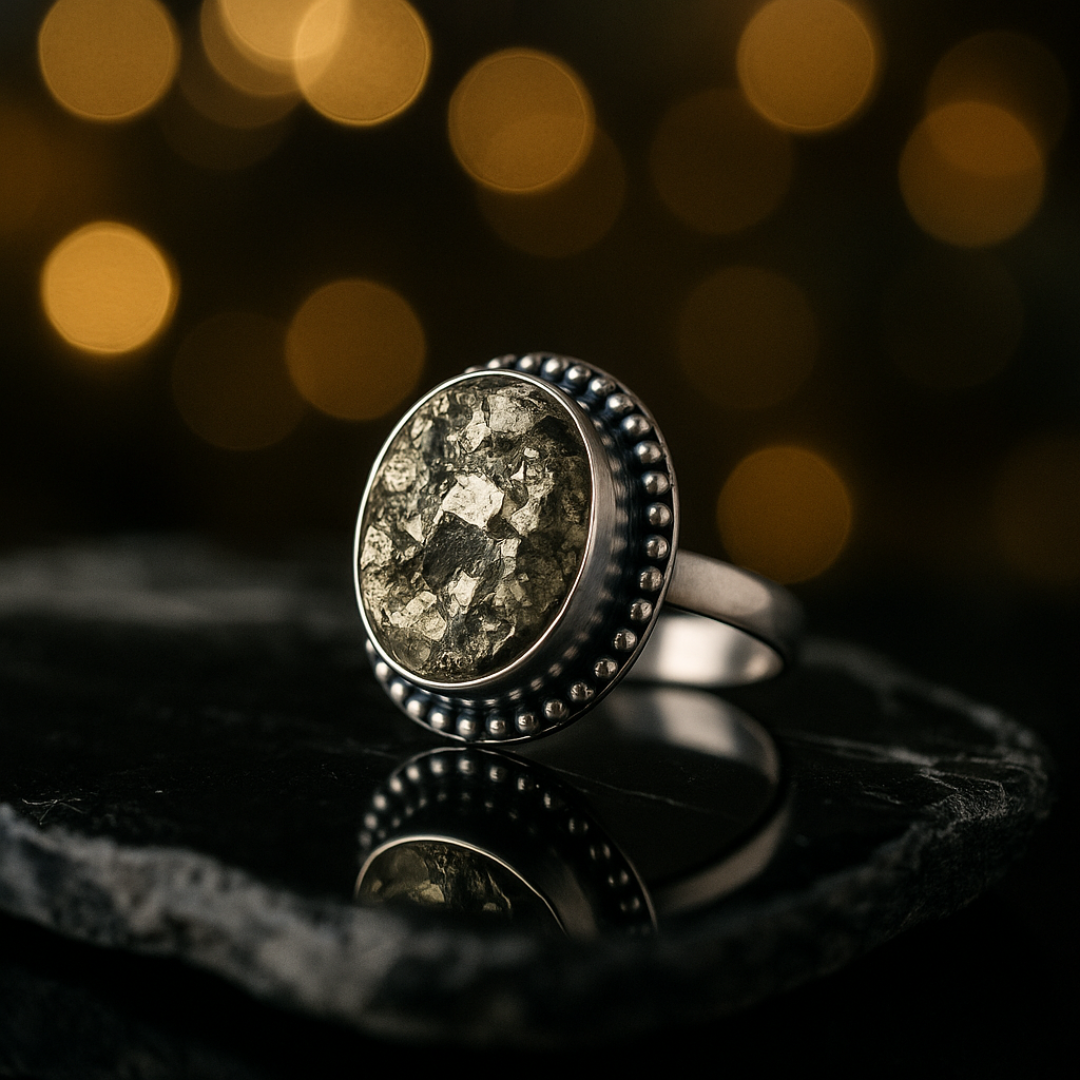 Natural Pyrite Ring (Rough) | Adjustable Free Size | Unisex | Oval, Round, Square, Rectangle