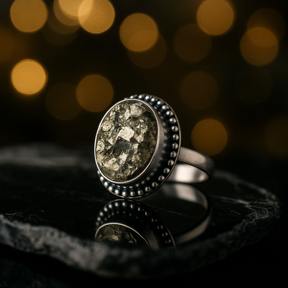 Natural Pyrite Ring (Rough) | Adjustable Free Size | Unisex | Oval, Round, Square, Rectangle