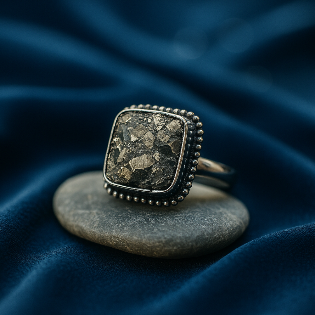 Natural Pyrite Ring (Rough) | Adjustable Free Size | Unisex | Oval, Round, Square, Rectangle