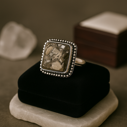 Natural Pyrite Ring (Rough) | Adjustable Free Size | Unisex | Oval, Round, Square, Rectangle