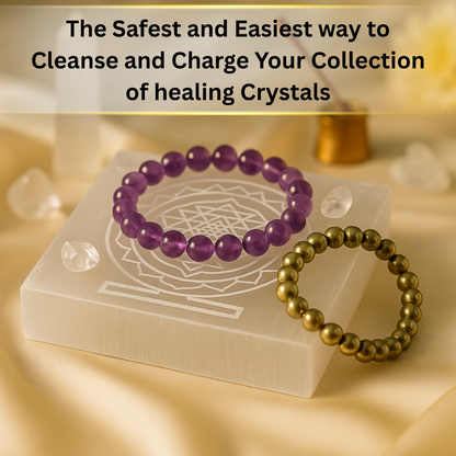 Sri Yantra Engraved Natural Selenite Plate | Round & Square | Premium Grade | For Crystal Cleansing, Meditation & Pooja