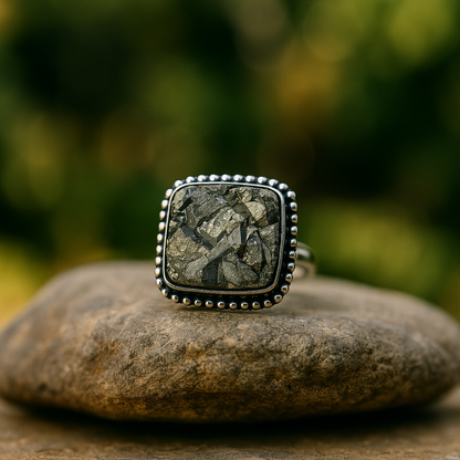 Natural Pyrite Ring (Rough) | Adjustable Free Size | Unisex | Oval, Round, Square, Rectangle