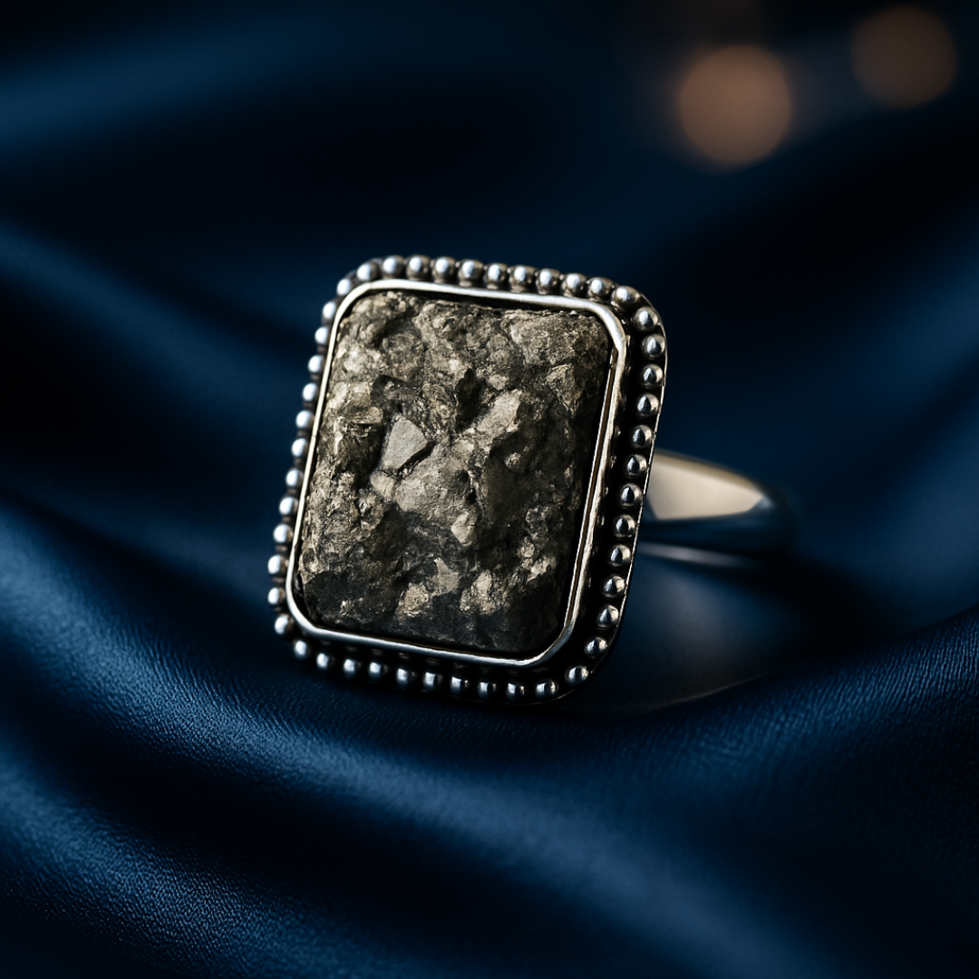 Natural Pyrite Ring (Rough) | Adjustable Free Size | Unisex | Oval, Round, Square, Rectangle