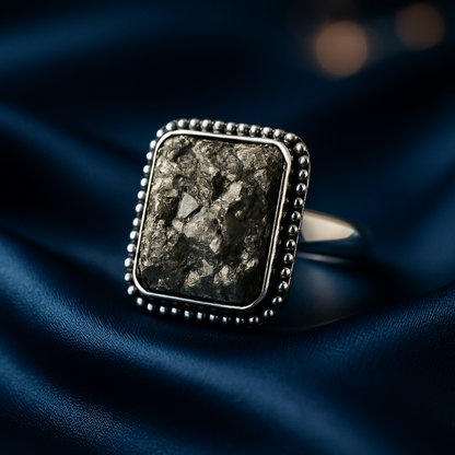 Natural Pyrite Ring (Rough) | Adjustable Free Size | Unisex | Oval, Round, Square, Rectangle