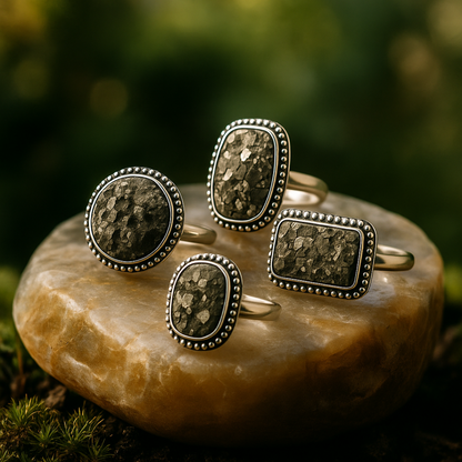 Natural Pyrite Ring (Rough) | Adjustable Free Size | Unisex | Oval, Round, Square, Rectangle