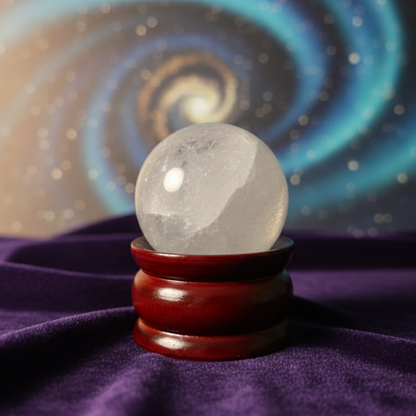 Clear Quartz (Sphatik) Crystal Ball with Premium Wooden Stand | Premium Grade | For Clarity, Meditation & Vastu