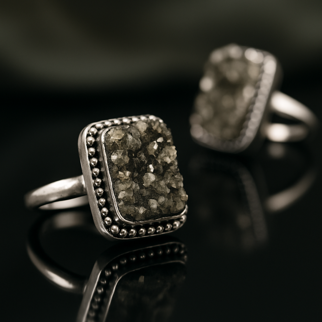 Natural Pyrite Ring (Rough) | Adjustable Free Size | Unisex | Oval, Round, Square, Rectangle