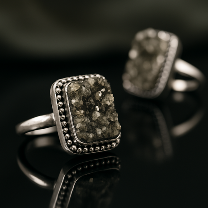 Natural Pyrite Ring (Rough) | Adjustable Free Size | Unisex | Oval, Round, Square, Rectangle
