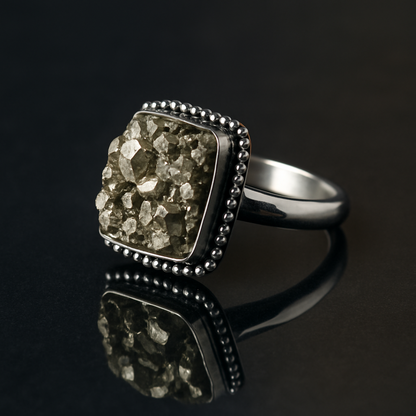 Natural Pyrite Ring (Rough) | Adjustable Free Size | Unisex | Oval, Round, Square, Rectangle
