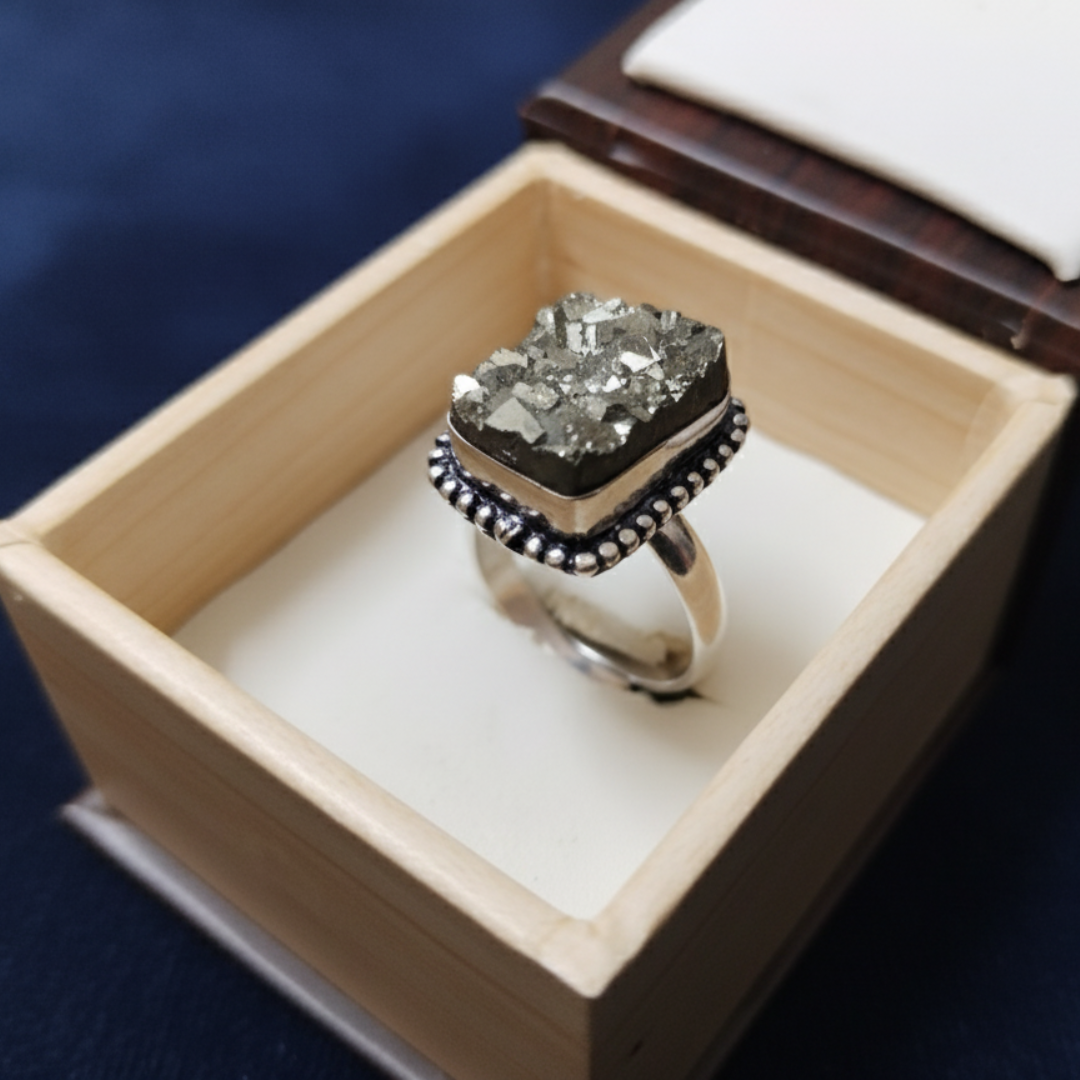 Natural Pyrite Ring (Rough) | Adjustable Free Size | Unisex | Oval, Round, Square, Rectangle