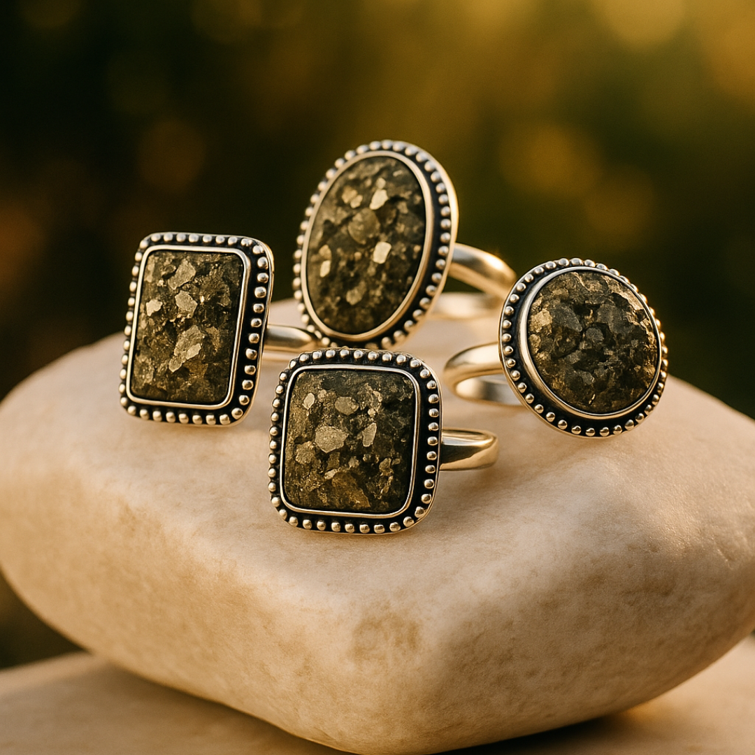 Natural Pyrite Ring (Rough) | Adjustable Free Size | Unisex | Oval, Round, Square, Rectangle