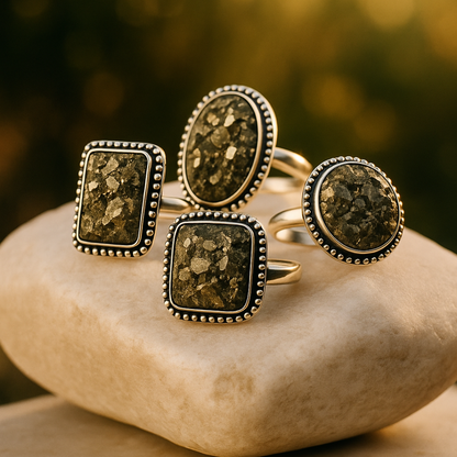 Natural Pyrite Ring (Rough) | Adjustable Free Size | Unisex | Oval, Round, Square, Rectangle