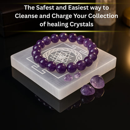 Sri Yantra Engraved Natural Selenite Plate | Round & Square | Premium Grade | For Crystal Cleansing, Meditation & Pooja