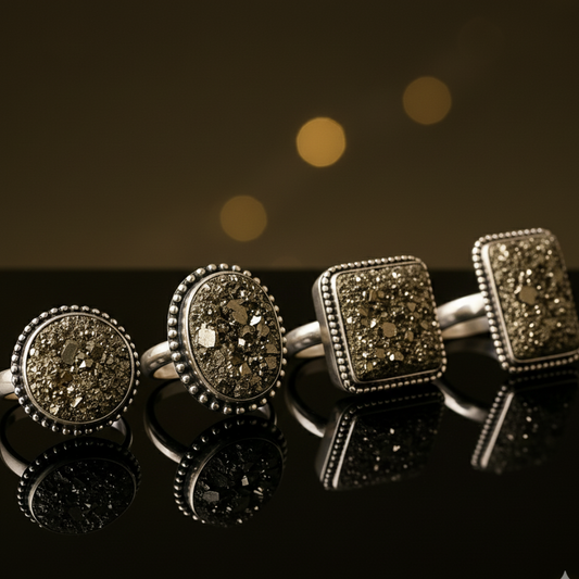 Natural Pyrite Ring (Rough) | Adjustable Free Size | Unisex | Oval, Round, Square, Rectangle