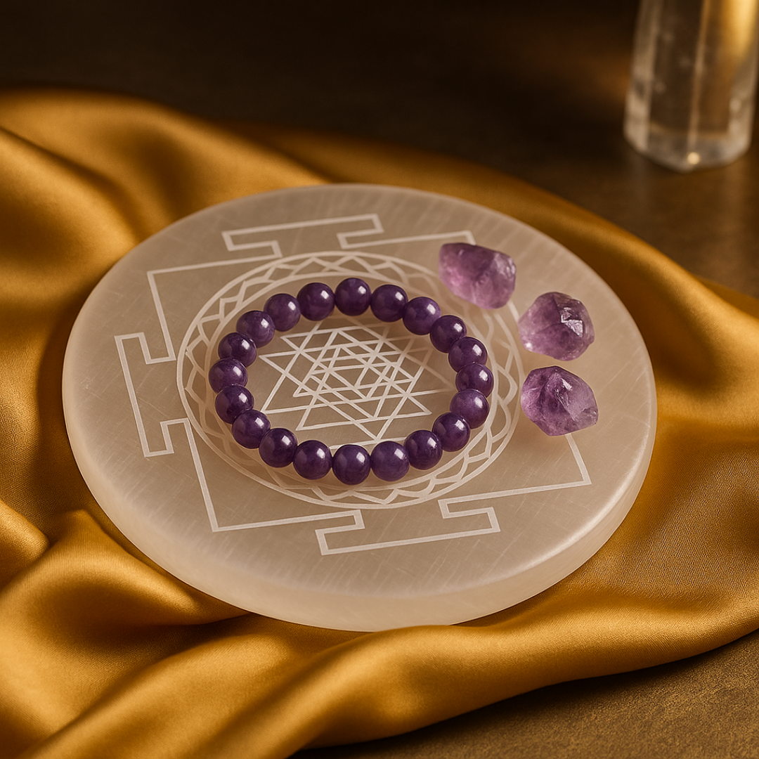 Sri Yantra Engraved Natural Selenite Plate | Round & Square | Premium Grade | For Crystal Cleansing, Meditation & Pooja