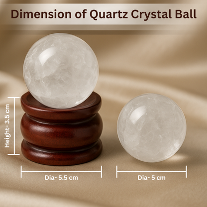 Clear Quartz (Sphatik) Crystal Ball with Premium Wooden Stand | Premium Grade | For Clarity, Meditation & Vastu