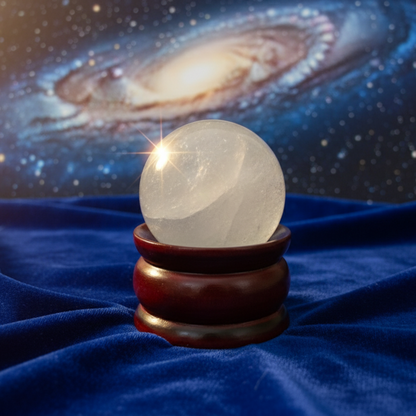 Clear Quartz (Sphatik) Crystal Ball with Premium Wooden Stand | Premium Grade | For Clarity, Meditation & Vastu