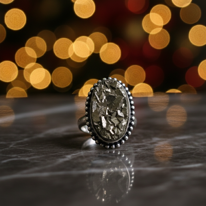 Natural Pyrite Ring (Rough) | Adjustable Free Size | Unisex | Oval, Round, Square, Rectangle